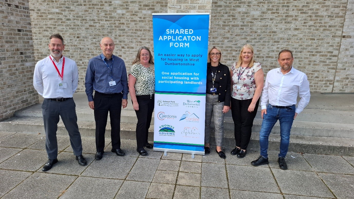 Joe Farrell of Clydebank Housing Association; Kevin Nixon from Caledonia/Cordale Housing Association, Jennie Cameron of Dalmuir Park Housing Association, Claire McKay from West Dunbartonshire Council as well as Karen Grainger and Martin Harvey of Knowes Housing Association.