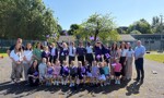 Carleith Primary School - Teacher and some pupils in the playground